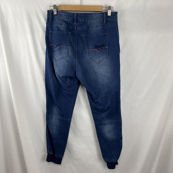 Desigual Denim Joggers Women's Size M Embroidery Girlhoodcore Casual Comfy - Picture 10 of 14